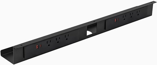 Desky Mini Cable Tray – Under Desk Wire Organizer with Mounting Screws, Compact Metal Cable Management Tray for Office Desks – Black, 8 Plug