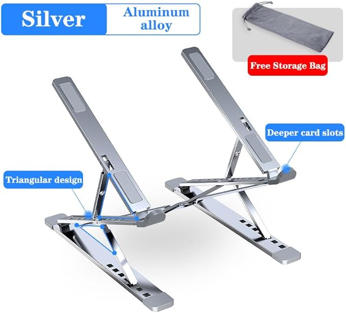 Adjustable Laptop Stand for Desk Portable Notebook Stand Aluminum Computer Holder for Desk Compatible with Lenovo，MacBook Air Pro, Dell XPS, HP，All 10-17.3?˜â€?Laptops-Silver