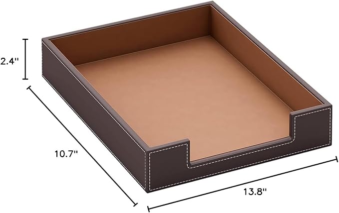 Leather Letter Tray, VOYUTHY Elegant Desk Organizer for Office Supplies, Mail, Paper, File, Magazine, Perfect Office Organization for Desktop (Brown)