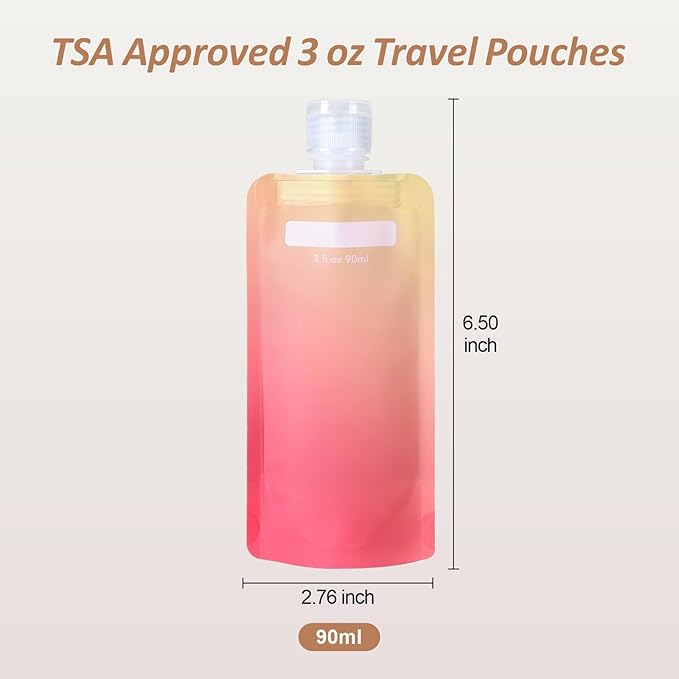 PACKISM 12 Pack Travel Pouches for Toiletries - 3 oz Leak Proof TSA Approved Liquid Containers, Squeeze Bags for Shampoo Lotion, Space Saving Refillable Carriers, Gradient Purple Cherry Yellow