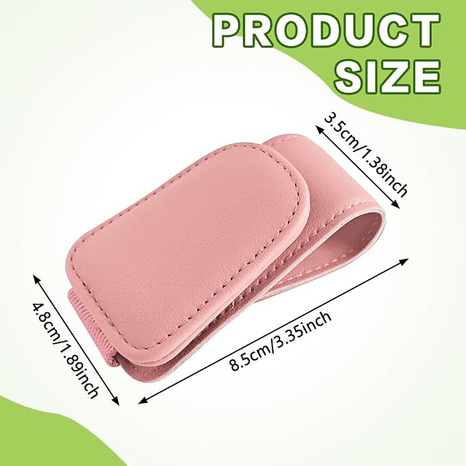 Sunglass Holder for Car, Sunglasses Clip for Car Visor, Magnetic Leather Vehicle Eyeglass Hanger Clip, Auto Ticket Card Glasses Organizer Clamp Accessories for SUV Sedan (Pink)