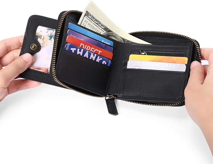 GOIACII Wallets for Men Genuine Leather Front Pocket Wallet RFID Zip Around Bifold Credit Card Holder | RFID, Zip Around, Bifold, Credit Card Holder