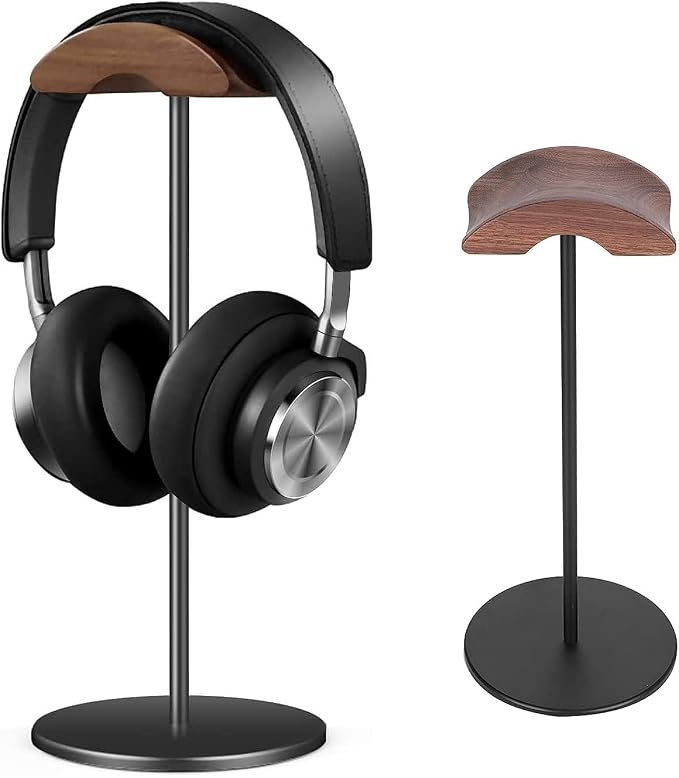 Headset Stand with 6.5cm Wide Walnut Wood Headrest,Headphone Holder Desk Removable with Solid Heavy Base,Headset Holder for Over Ear and Gaming,Headphone Stand Suitable for Table