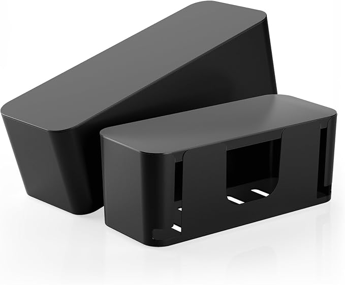 DELAMU 2 Pack Black Cable Box Cord Hider Box, Large and Mudium Cord Box for Gaming Desk, Home, Office, Hide TV Wires, Floor Cord Covers, Power Strip Cover Box Baby Proof