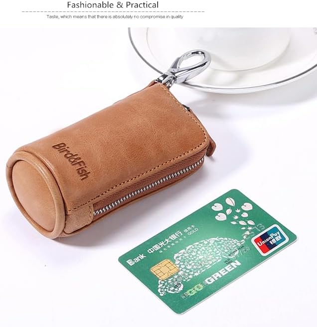 Multi Soft Genuine Leather Coin Purse Pouch, Car Key Case Wallet with Zipper,Pocket Wallet with Chain/Ring for Men Women …