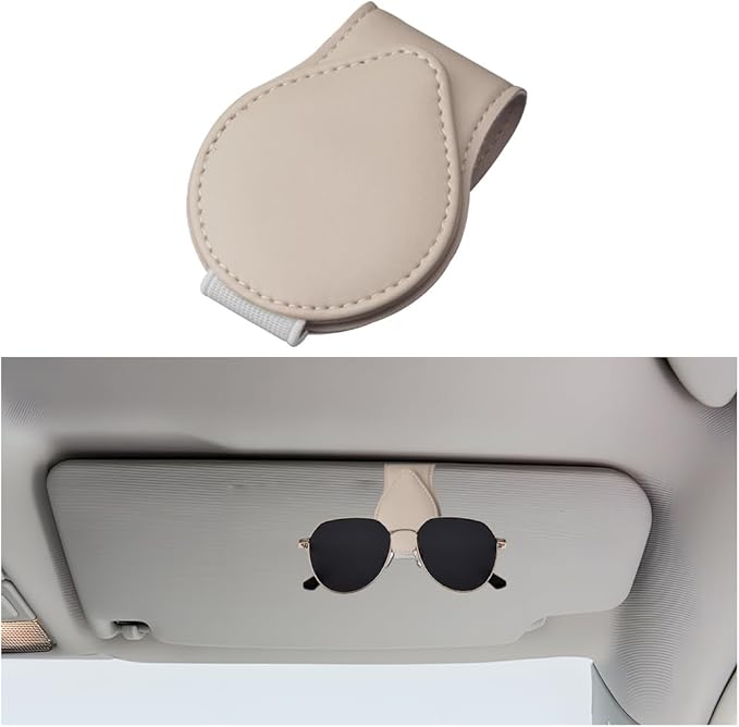 Mandark Magnetic Sunglass Holder for Car Visor, Leather Vehicle Eyeglass Hanger Clip, Automotive Interior Ticket Card Glasses Organizer Clamp Accessories, Universal for SUV, Sedan, Truck(Beige)