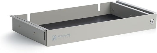 PERFECT POSTURE Max Under Desk Storage Drawer – Large Desk Drawer with Lock for Regular & Sit-Stand Standing Desks, Gray (19.3" x 10")