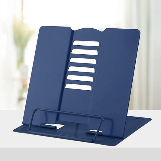 Honagu Book Stand Metal Desk Book Holder, Book Holders for Reading Hands Free, Adjustable Cookbook Documents Holder, Portable Bookstand for Music Books, Textbook, Recipe, Tablet, Ipad (Royal Blue)