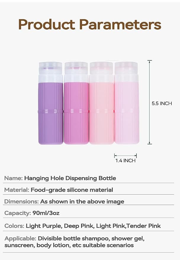 5 packs of toiletries travel bottles, TSA Approval silicone travel containers, leak proof refillable shampoo and conditioner are essential for travel, fitness, business trips, office use(pink)