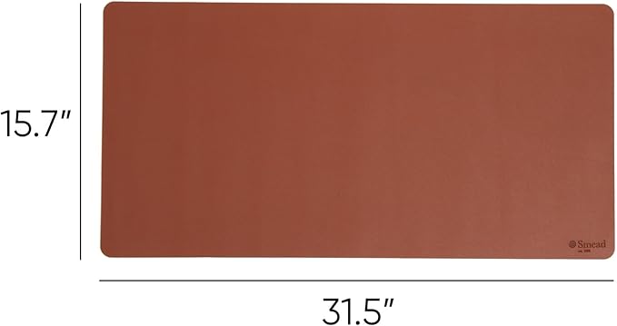 Smead Desk Pad, Vegan Leather Desk Mat with Non-Slip Faux Suede Backing, Perfect Desk Organizer for Office Decor, 31.5” x 15.7” Medium, Saddle (64832)