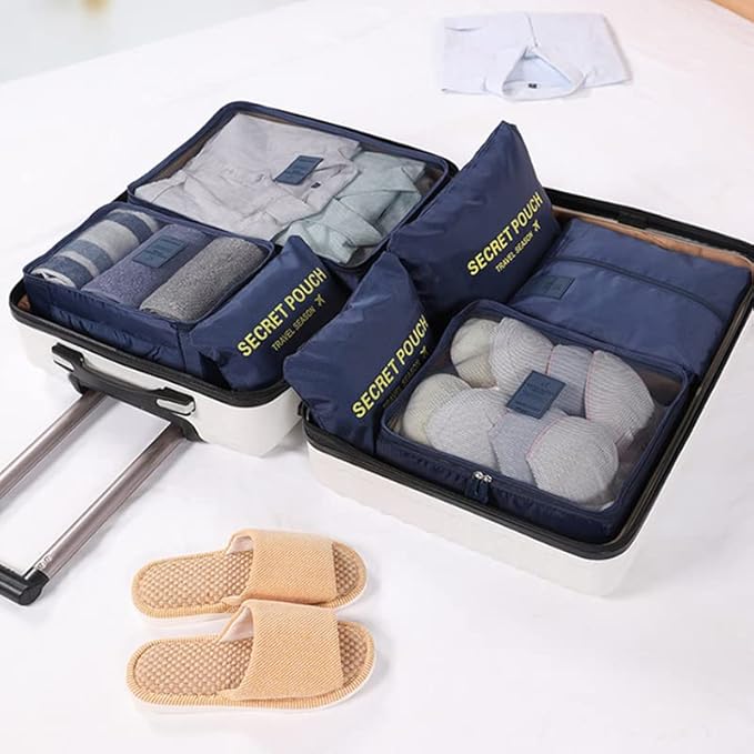 7 Set Packing Cubes Packing Organizers for Suitcase Travel Luggage Organizers with Shoes Bag for Suitcase Travel Accessories, Navy Blue