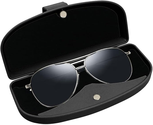 KITUREK Car Sun Visor Sunglasses Case, Glasses Storage Protective Box, Eyewear Hard Shell Eyeglasses Organizer, Magnetic Closure&Double Card Clamp (Black)