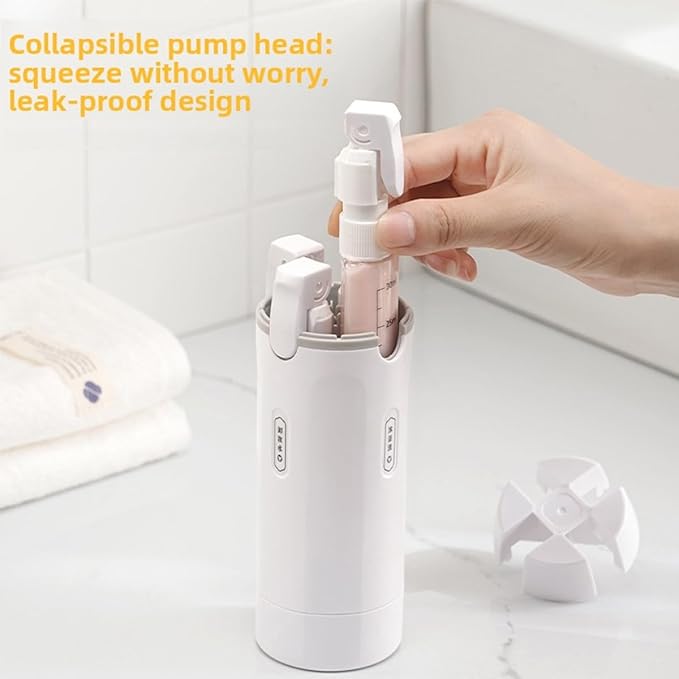 4-in-1 Leakproof Rotatable Travel Dispenser Set - 4 PCS 40ml Travel Bottles for Toiletries, Leak Proof & Press-Type Design, Portable Containers for Shampoo Lotion Conditioner Cream (Green)