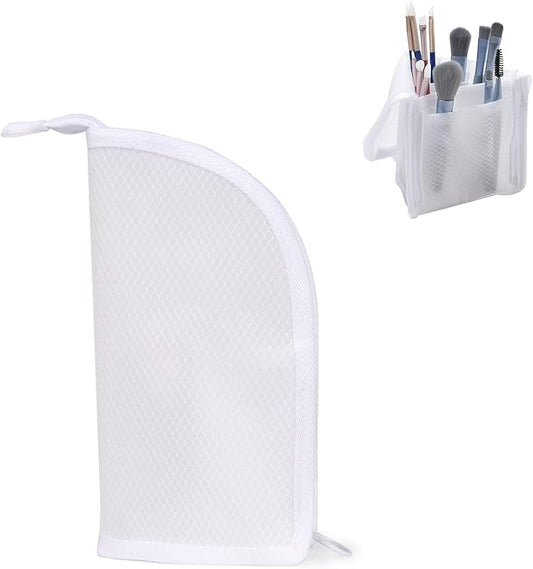 Patu Standing Travel Toiletry Bag - Transparent Waterproof PVC Mesh Pouch with Triangle Design for Bathroom Essentials & Personal Care, White