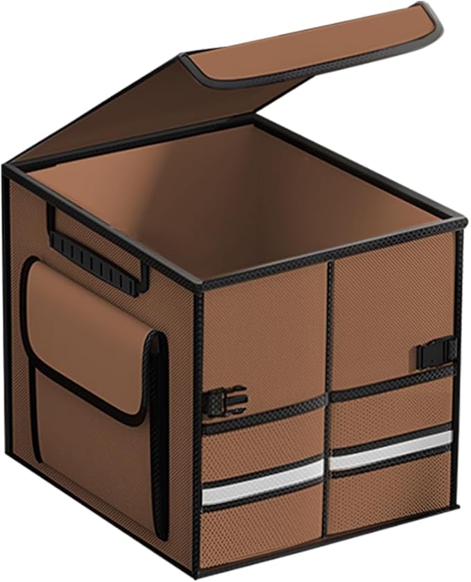 Car Trunk Organizer, Collapsible Multi Compartment Waterproof Sturdy Vehicle Trunk Container Box, Sturdy Automotive Interior Storage Organization, Universal for SUV Caravan Truck (Coffee)