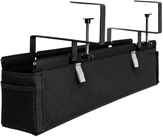 Under Desk Cable Management Tray, 28", Black Standing Under Cable | No Drill, Fabric Cord Organizer with Reinforced Base, Clamp Mount Wire Management, For Office/Home & Standing Desk