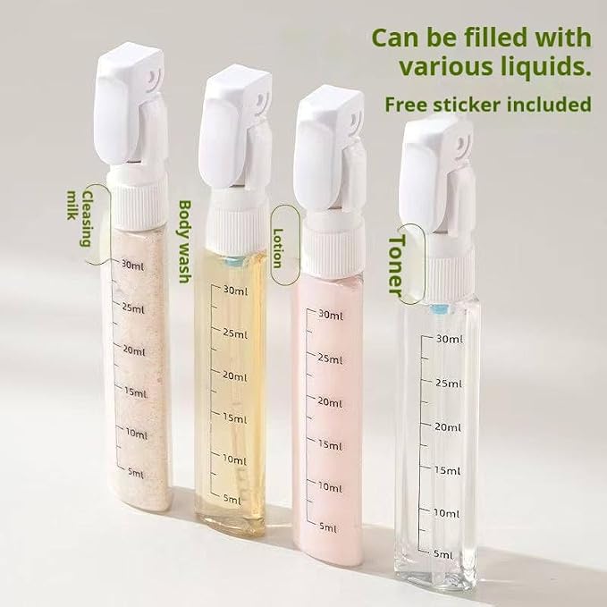 Portable Travel Toiletries Bottle Set, 4-in-1 Leak-Proof Refillable Bottles with Twist-Lock Caps, TSA-Friendly Travel Toiletry Containers, Leakproof & Refillable (White)