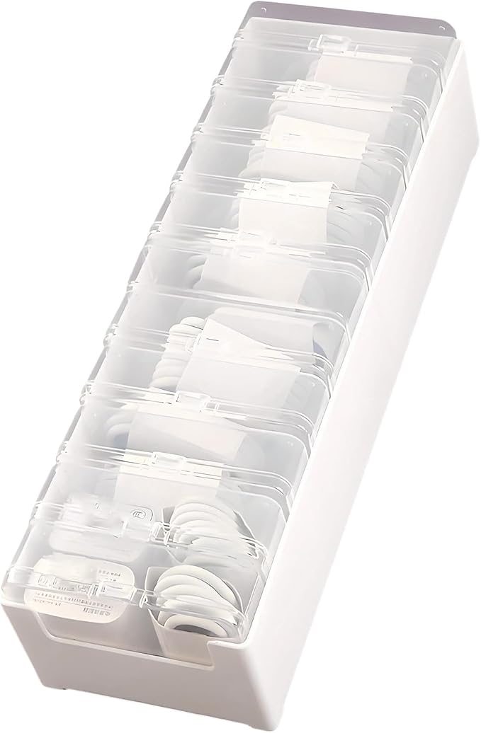 Cable Organizer Box for Charging Cords, Desk Wire Management Holder with Adjustable Dividers, Lightweight Charging Cable Storage Case for Home