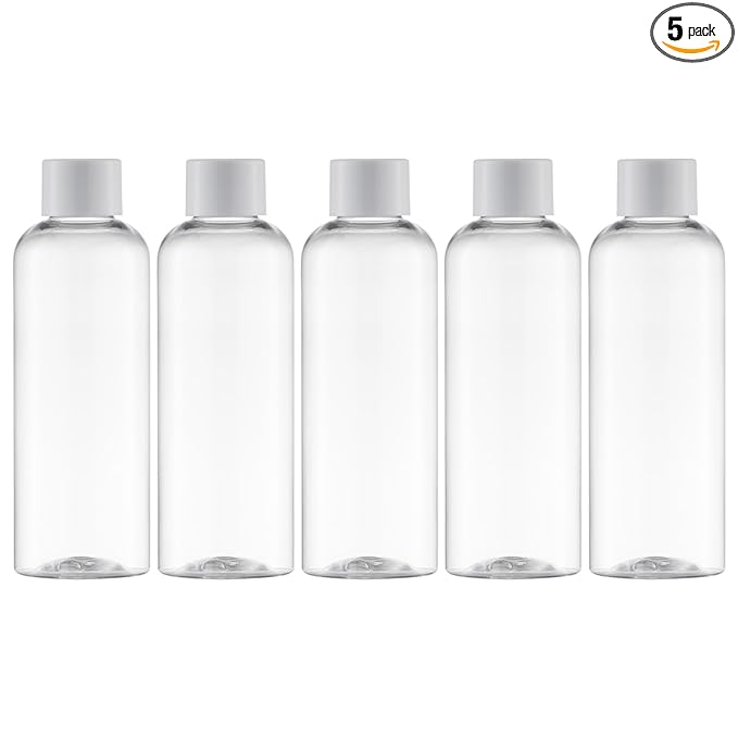 Tekson Plastic Travel Size Bottles 3.4 oz, Travel Mouthwash Bottle, Refillable Containers for Cosmetic with White Screw Cap for Travel Essentials (100ml, Clear)