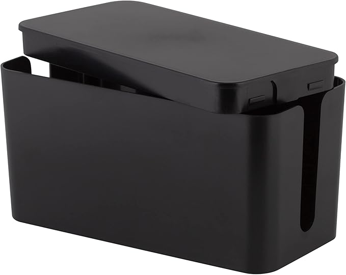 Simplify 2 Pack Cable Organizer Box | Multi-sized | Hidden Storage with Lid | Chargers & Wires | Computer & TV Cords | Black