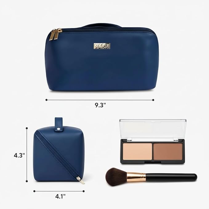NAORI Travel Makeup Bag for Women | Large Luxury Cosmetic Organizer with Handle & Inner Pockets | Waterproof Faux Leather Toiletry Bag | Makeup Case for Home, Travel & Gifting (Dark Teal)