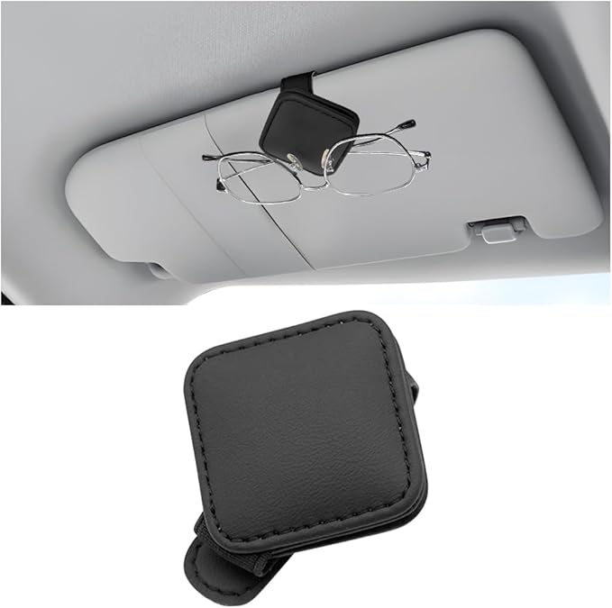 Sunglasses Holder for Car Visor, Magnetic Leather Vehicle Glasses Ticket Card Clip, Automotive Interior Eyeglass Hanger Organizer Accessories, Universal for SUV, Sedan, Truck (Black)