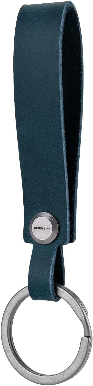 KEEPO LINK Leather Keychain Strap with Titanium Key Ring, Detachable Leather Key Chain Key Fob Holder for Men, OLM03 (Turquoise)