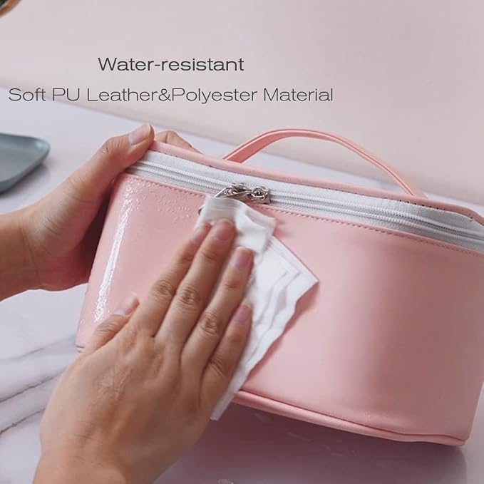 3 Pack Makeup Bag Sets Travel Large Toiletry Bag Portable Cosmetic Zipper Pouch with Brush Organizer Waterproof Small Storage Case for Women and Girls,Light Pink