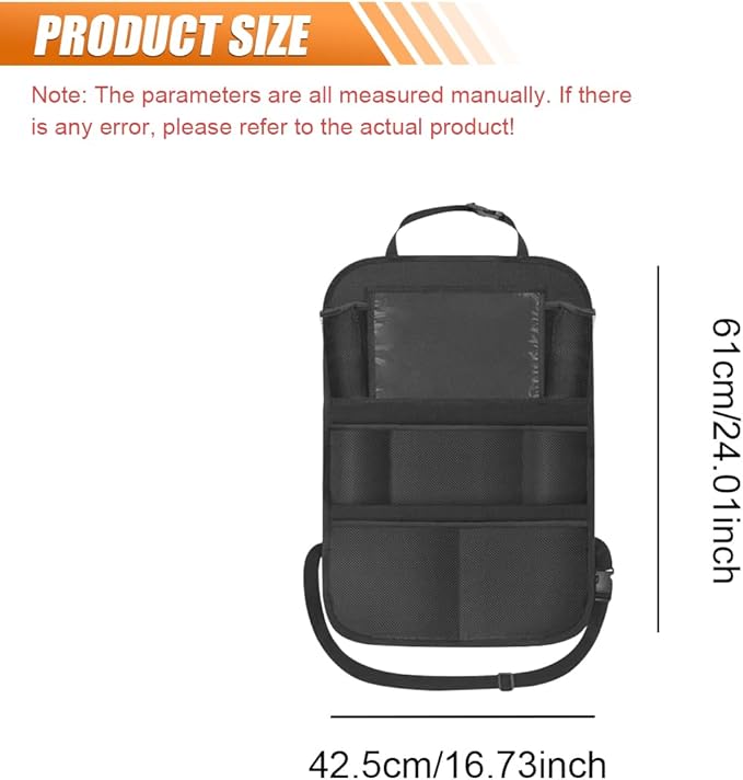 Car Backseat Organizer with 10'' Tablet Holder, Oxford Fabric Auto Seat Back Protector Kick Mats for Kids, Car Back Seat Storage Pockets Organizer, Essentials Travel Accessories for Road Trip (1PC)