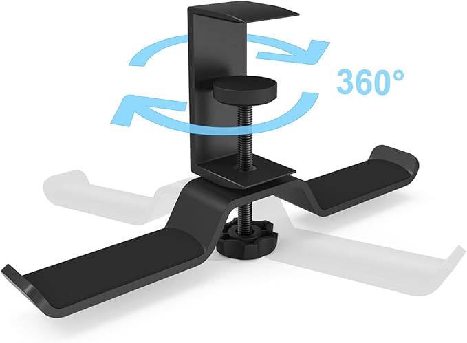 aceyoon Foldable Headphone Stand for Desk, Aluminum Headset Stand Clamp Hook Under Desk Space Save Mount, Headset Holder for Gaming Headphone, Office, Backpack, Bag, Purse Hanging (Black)