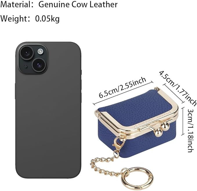 Royal Bagger Genuine Cow Leather Mini Jewelry Box Women's Coin Purse Solid Color Kiss Lock Change Pouch Casual Style Small Storage Bag for Women 1894 (Orange with Chain)
