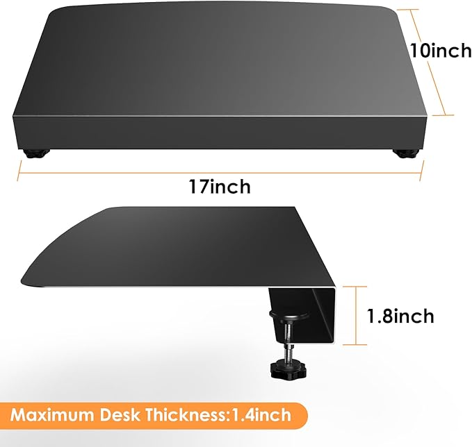 17 inch Clamp-on Corner Desk Connector Sleeve Plate, L Desk Platform Extender Attachment, Corner Desk mat - Black