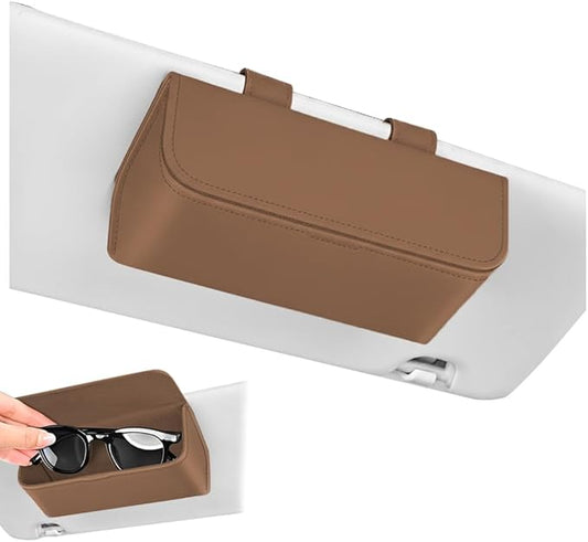 Car Sunglass Holder-Leather Magnetic Large Glasses Case,One-Handed Eyeglass Clip,Universal Auto Sun Visor Accessories