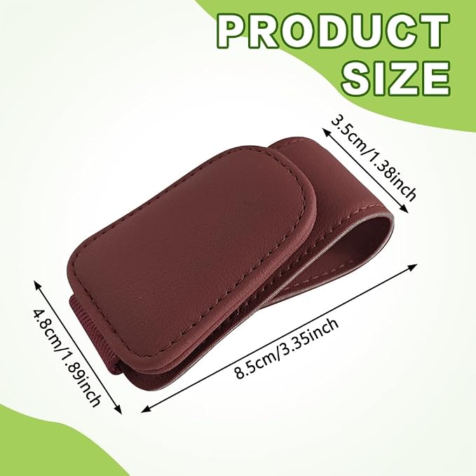 Sunglass Holder for Car, Sunglasses Clip for Car Visor, Magnetic Leather Vehicle Eyeglass Hanger Clip, Auto Ticket Card Glasses Organizer Clamp Accessories for SUV Sedan (Wine Red)