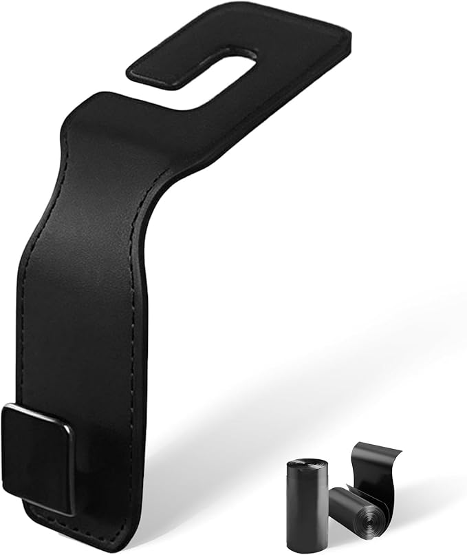 Vidonio Upgrade Car Seat Headrest Hooks & Mobile Phone Holder, Universal Hidden Multifunctional Car Organizers, Leather (Black)