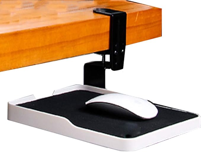 FUZADEL Ergonomic Mouse Tray Desk Attachment Mouse Platform Slide Out Extension Clamp On Wrist Rest Pad Under Desk Shelf (Black)