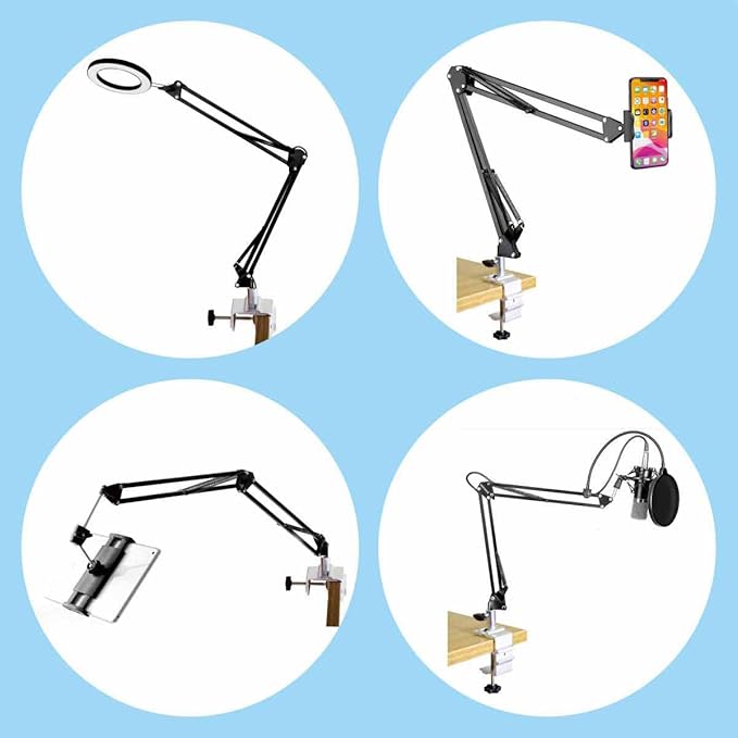 Replacement Heavy Duty C Clamp for 1/2” Base Magnifying Lamp,Desk Lamp,Swing Arm Lamp,Phone I pad Mount,Tablet Mic Holder,Table Mount Clamp for Microphone Stand Mic Boom Arm (G1 SIVLER)