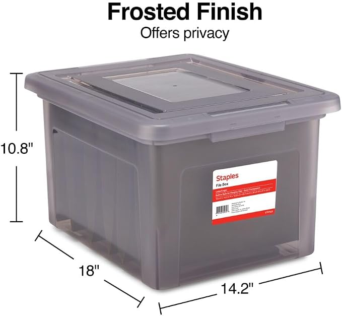 STAPLES File Box Plastic File Box Snap, Letter/Legal Size, Frost Gray, 2/Pack