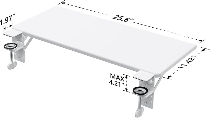 ETHU Ergonomics Desk Extender Tray, 25.6"x11.4" Large Size Foldable Keyboard Extender Tray Clamp On, Armrest Support for Home and Office (White)
