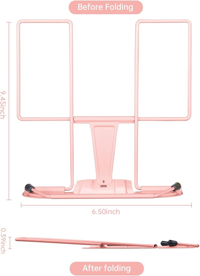 Morandi Pink Honagu Adjustable Reading Rest - Book & Document Holder, Sturdy Typing Stand for Recipes, Textbooks, Tablets & Music Books