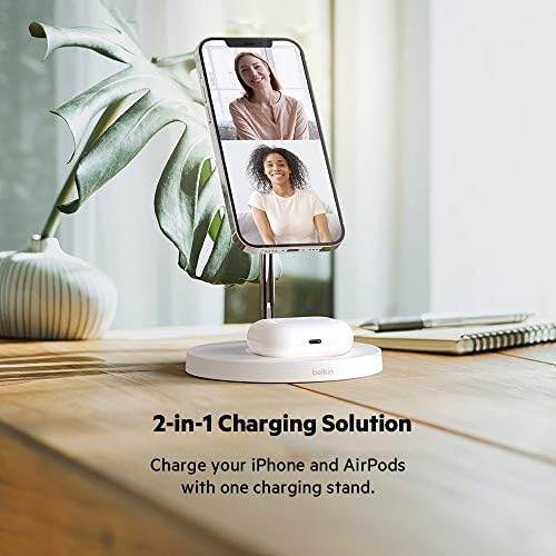 Belkin MagSafe 2-in-1 Wireless Charging Stand for Apple iPhone 17, iPhone 16, iPhone 15, iPhone 14 Series & AirPods - MagSafe Fast Charging Station for Multiple Devices - Black (Certified Refurbished)