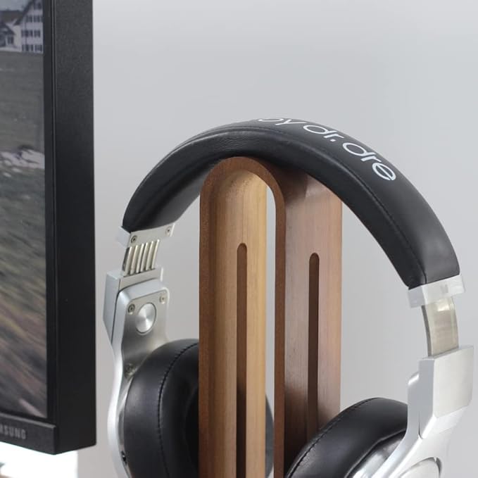 Headphone Stand for Desk,Bright Stone Wood Headset Holder Bamboo & Aluminum Earphone Stand for All Headphones (Grey)