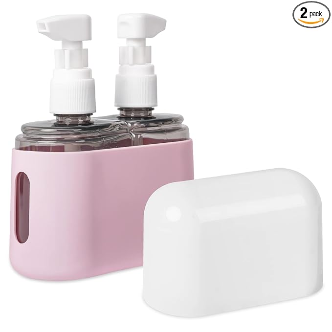 Yamadura Travel bottles for Toiletries, TSA Approved Travel Containers, Refillable, Portable, Spray Bottles and Pump Bottles with Labels for Creams, Perfumes and Shampoos (Pink)