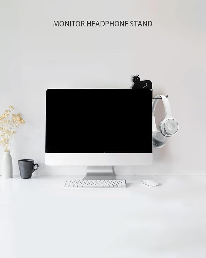 Monitor Stand, Puppy Tail Hook for Headphone, Saves Desk Space and Protects Headphones, Organizer Decorative Hanger for Hanging Keys Cables and More (Black (Cat))