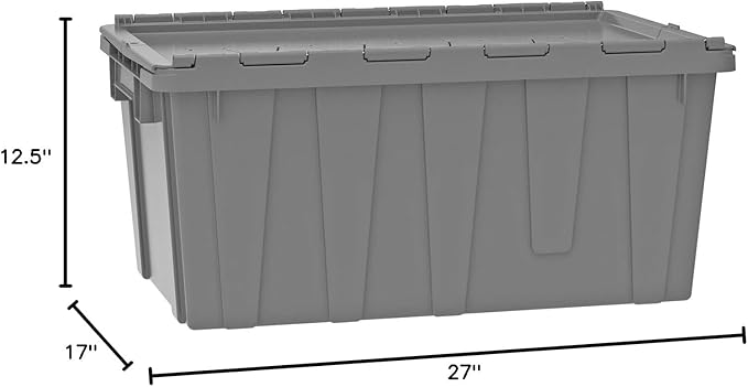 Buckhorn AR2717120202000 Industrial Plastic Stackable Storage Tote Container with Hinged Attached Lid, 27-Inch L x 17-Inch W x 12-Inch H, Red