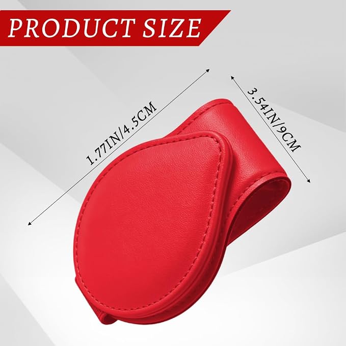 Sunglasses Holders for Car Visor, PU Leather Car Organizer, Magnetic Glasses Holder and Ticket Card Clip, Multi-Functional Auto Sun Visor Eyeglass Holder for Most Vehicles (Red)