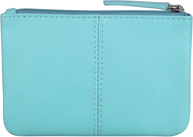 ili New York Mini Leather Coin Purse, Compact Genuine Leather Pouch with Key Ring & RFID Protection, Used for Coins, Keys and Cards, Ideal for Travel and Everyday Carry, Aegean Blue