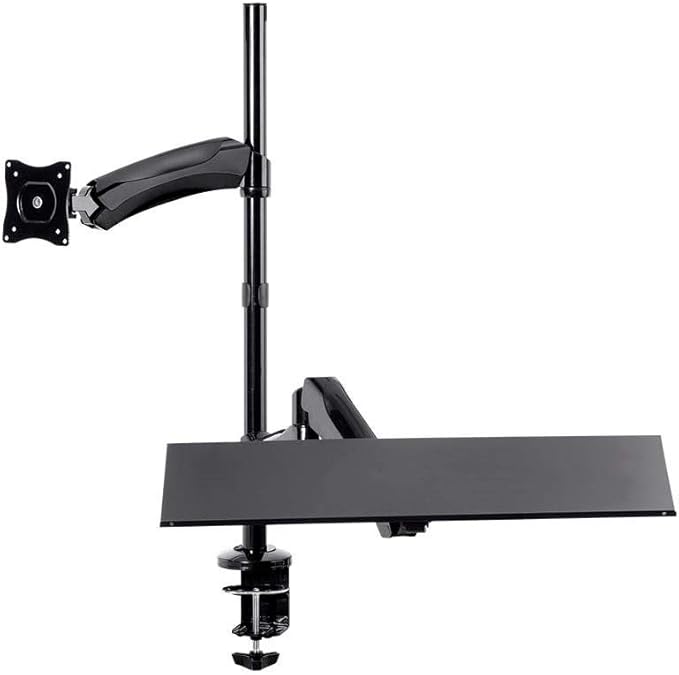 Monoprice Articulating Gas Spring Sit Stand Monitor and Keyboard Workstation Mount - for Displays 13in to 26in, VESA 75x75 to 100x100, Easy to Use, Compatible with Most Desks, Black