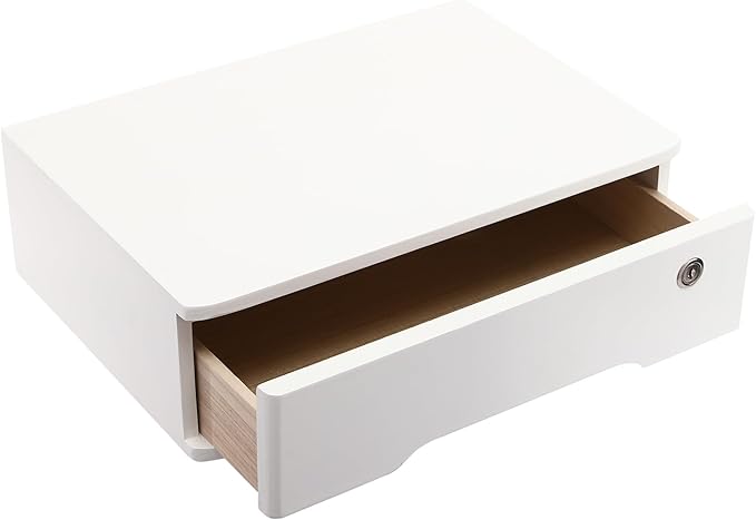 Xuthusman Desk Organizer with Drawer, Wooden Desktop Storage Box with Lockable Office Supplies Drawer Organizer Tabletop Storage Multifunctional Desktop Storage Box for Office Study Dresser（white）