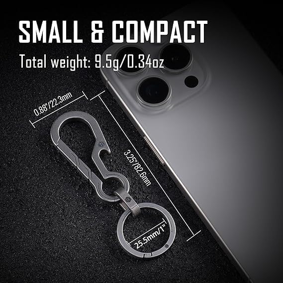 KeyUnity KM01 Titanium EDC Keychain Clip with Bottle Opener, Quick Release Carabiner Key Ring Holder for Men